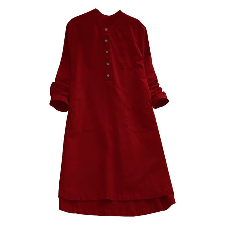 Women's Cotton Linen Shirt Dress with Pockets and Buttons - Lexians