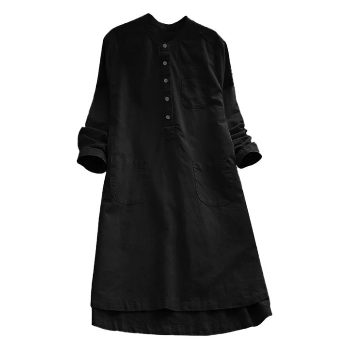 Women's Cotton Linen Shirt Dress with Pockets and Buttons - Lexians