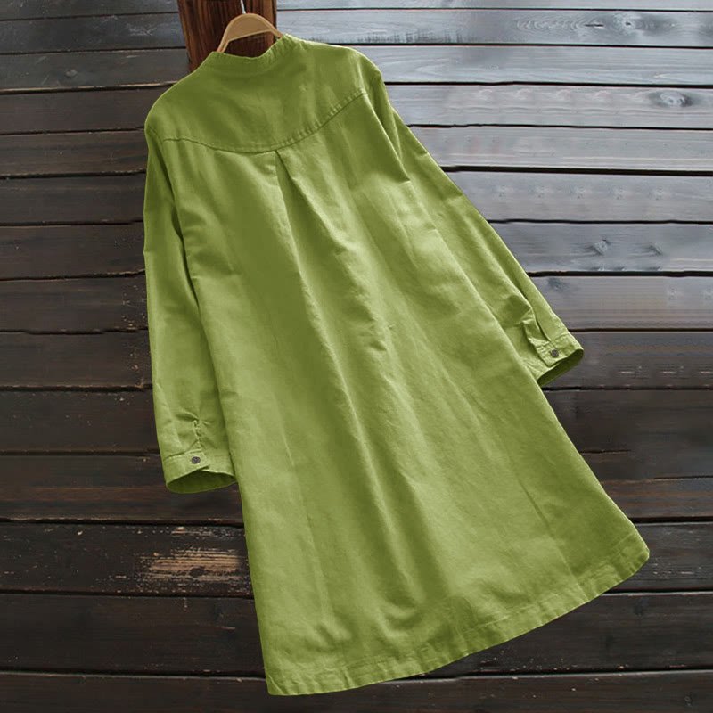 Women's Cotton Linen Shirt Dress with Pockets and Buttons - Lexians