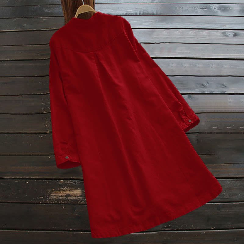 Women's Cotton Linen Shirt Dress with Pockets and Buttons - Lexians