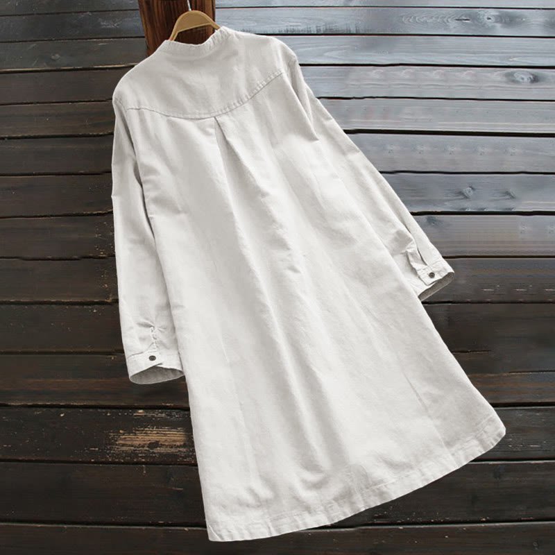 Women's Cotton Linen Shirt Dress with Pockets and Buttons - Lexians