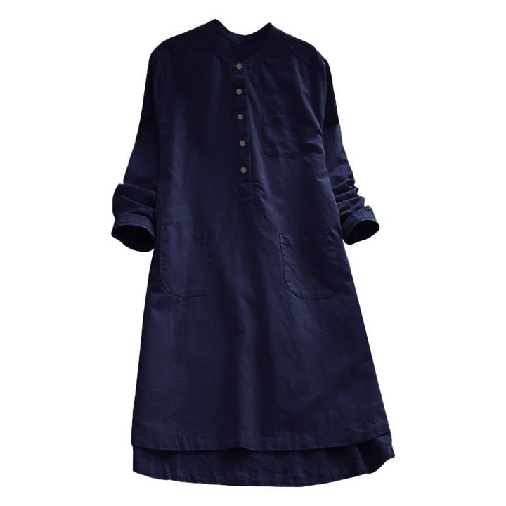 Women's Cotton Linen Shirt Dress with Pockets and Buttons - Lexians