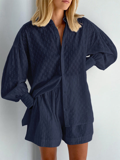 Women's cotton summer set, featuring lightweight, breathable fabric with tonal stripes, ideal for casual summer outings.