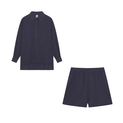 Women's cotton summer set, featuring lightweight, breathable fabric with tonal stripes, ideal for casual summer outings.
