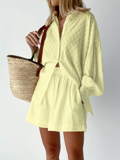Women's cotton summer set, featuring lightweight, breathable fabric with tonal stripes, ideal for casual summer outings.
