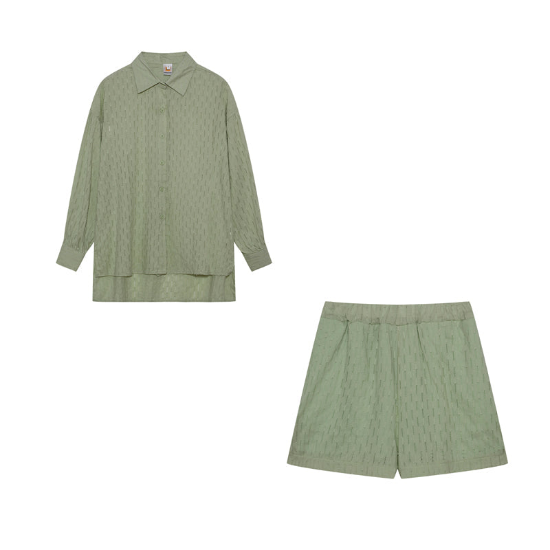Women's cotton summer set, featuring lightweight, breathable fabric with tonal stripes, ideal for casual summer outings.