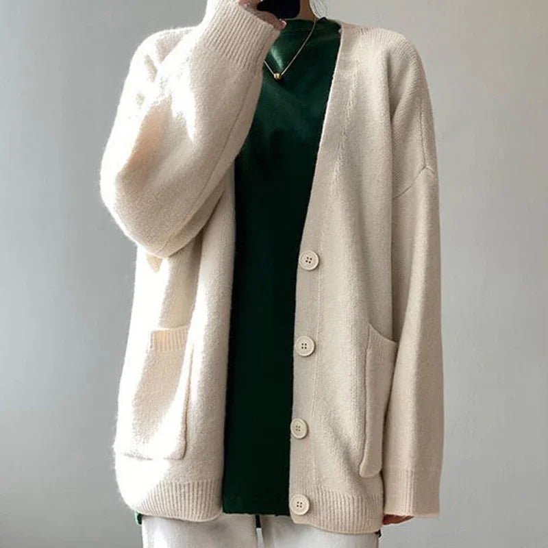 Women's Cozy V - Neck Cardigan with Button Closure - Lexians
