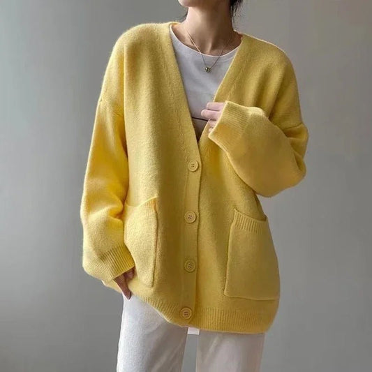 Women's Cozy V - Neck Cardigan with Button Closure - Lexians
