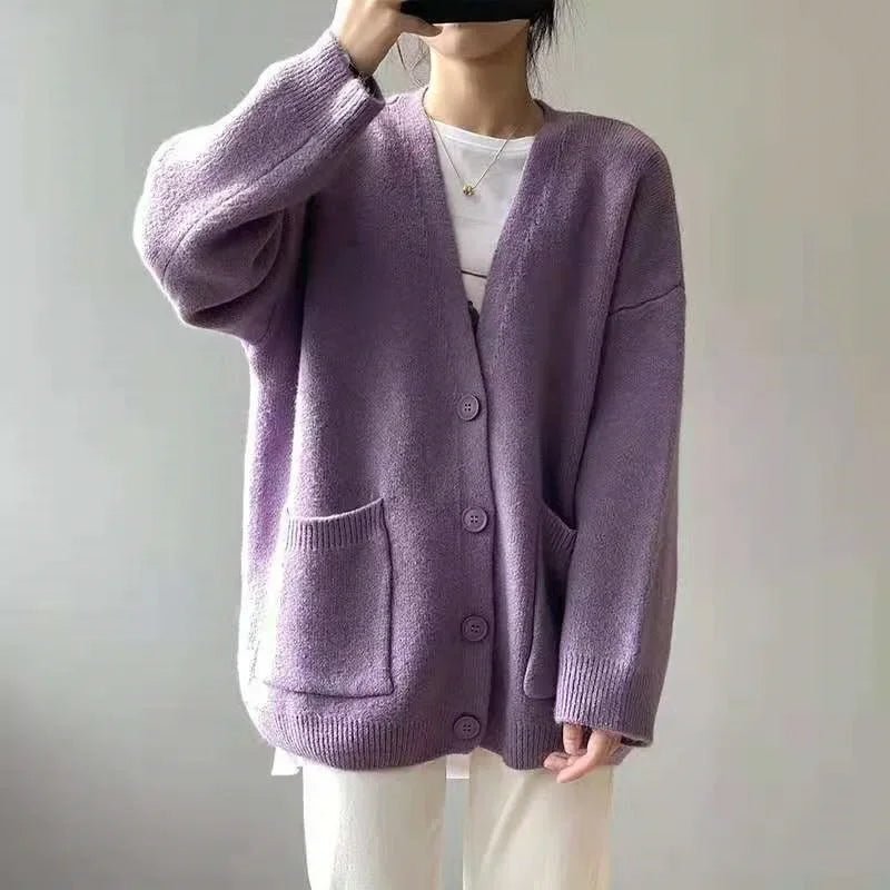 Women's Cozy V - Neck Cardigan with Button Closure - Lexians