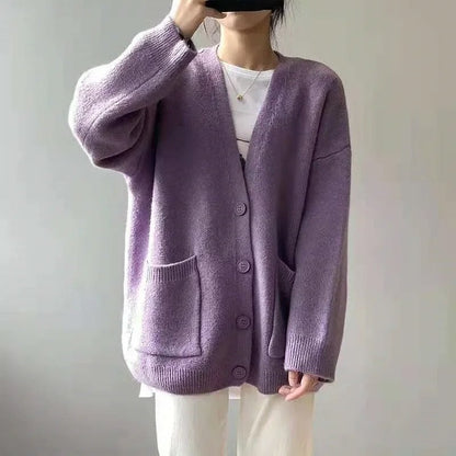 Women's Cozy V - Neck Cardigan with Button Closure - Lexians