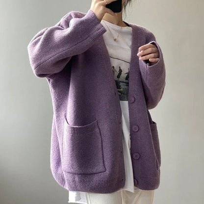Women's Cozy V - Neck Cardigan with Button Closure - Lexians