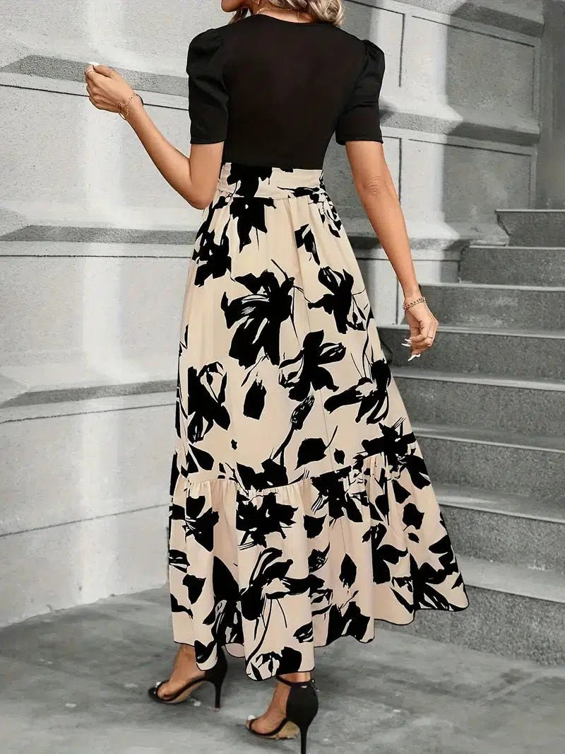 Women's Elegant Floral Maxi Dress with Tie - Front Bow - Lexians