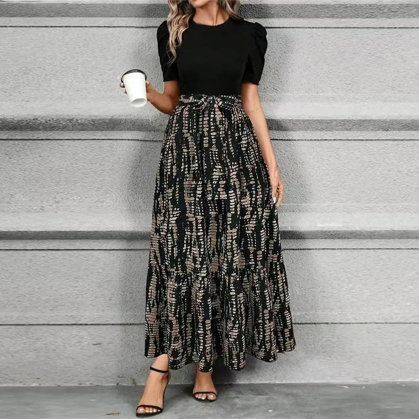 Women's Elegant Floral Maxi Dress with Tie - Front Bow - Lexians