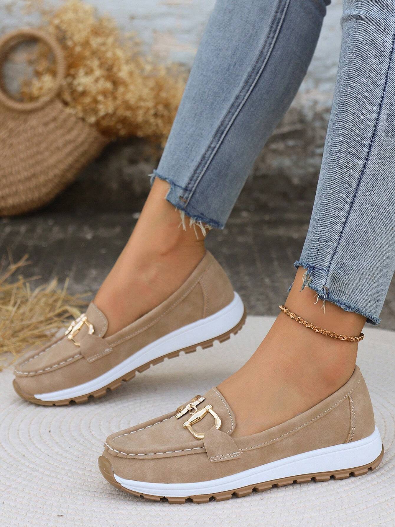 Women's Flat Buckle Loafers with Slip - Resistant Sole - Lexians