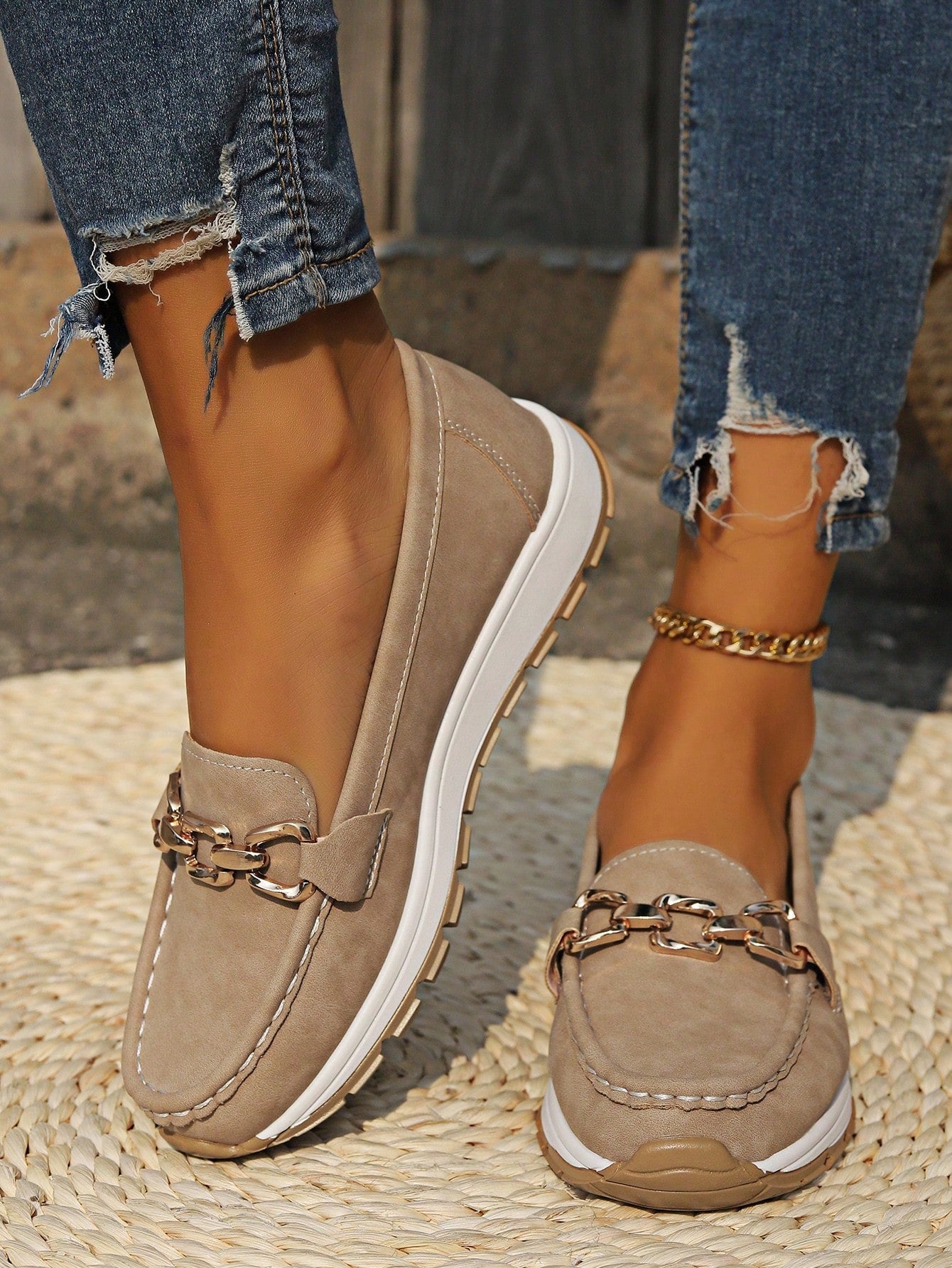 Women's Flat Buckle Loafers with Slip - Resistant Sole - Lexians
