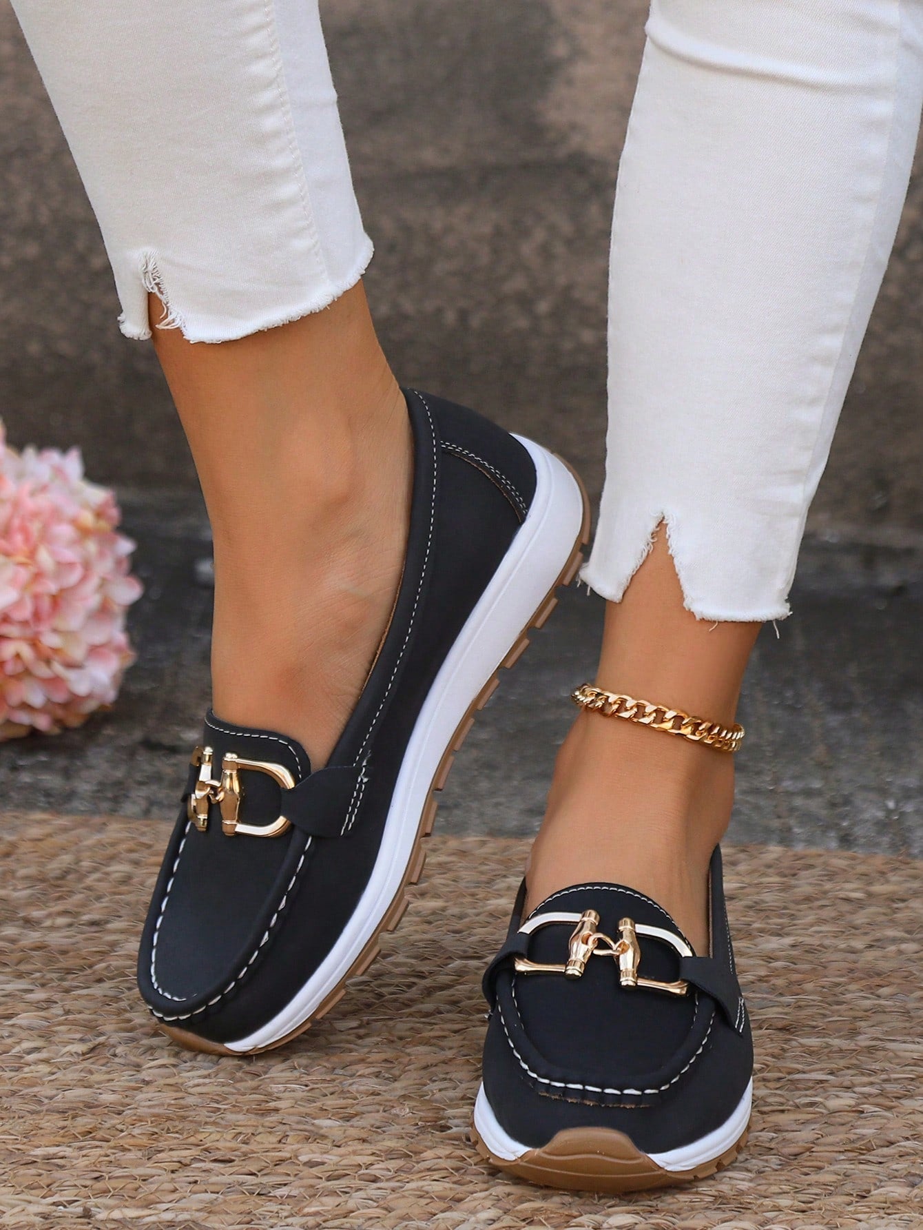 Women's Flat Buckle Loafers with Slip - Resistant Sole - Lexians