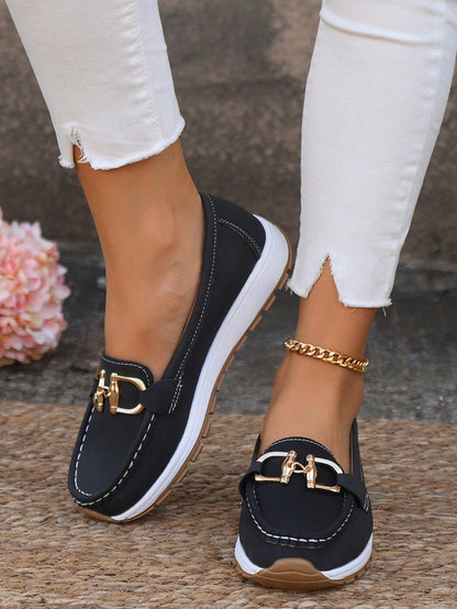 Women's Flat Buckle Loafers with Slip - Resistant Sole - Lexians