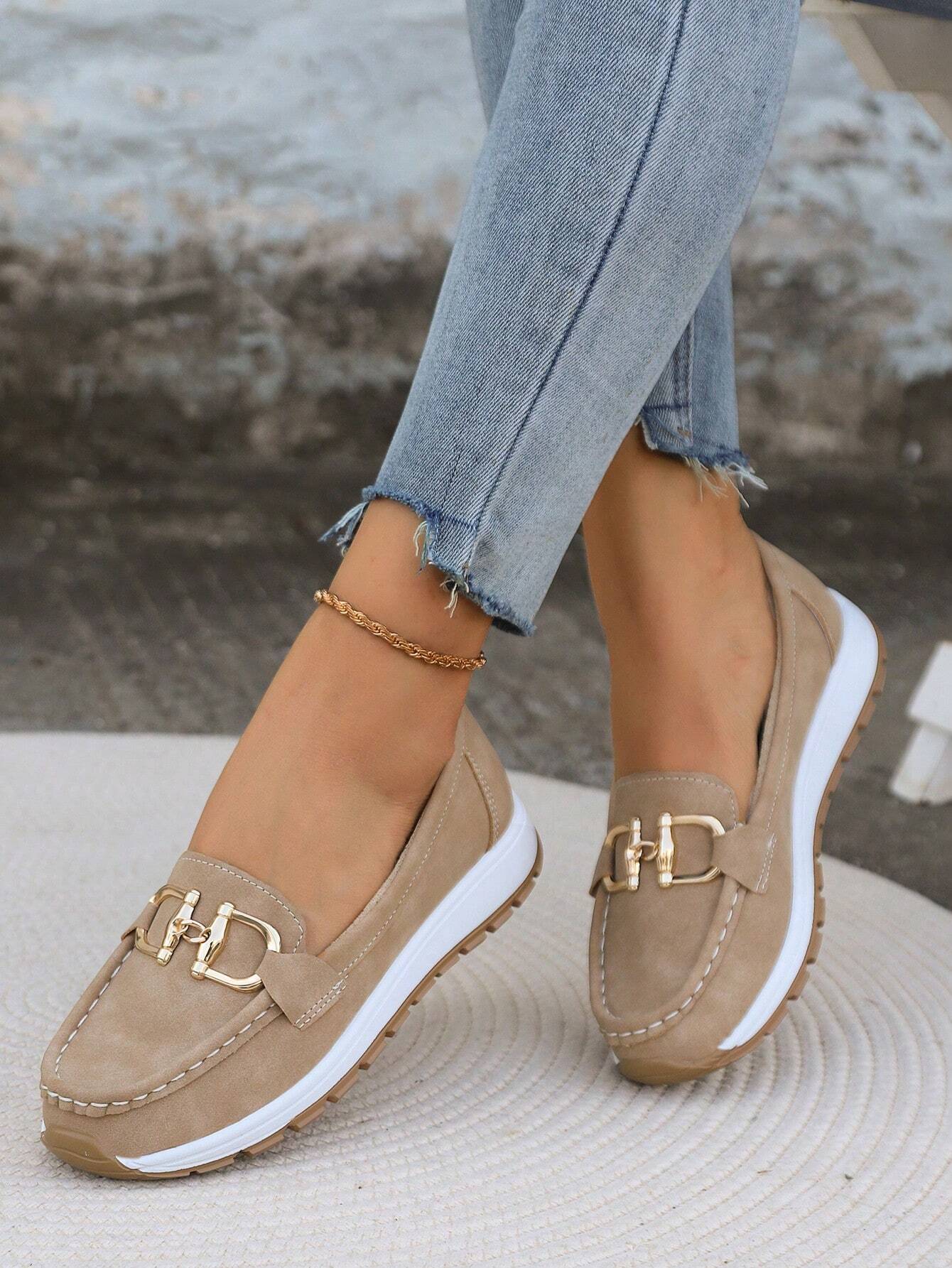 Women's Flat Buckle Loafers with Slip - Resistant Sole - Lexians