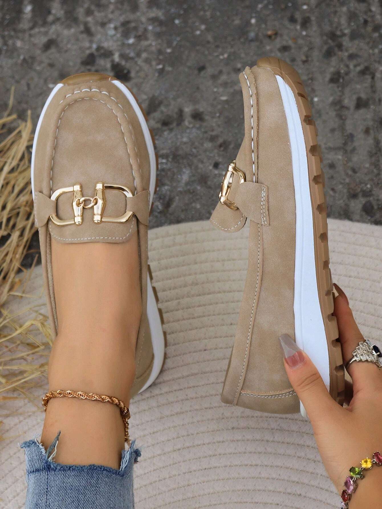 Women's Flat Buckle Loafers with Slip - Resistant Sole - Lexians