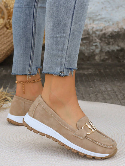 Women's Flat Buckle Loafers with Slip - Resistant Sole - Lexians