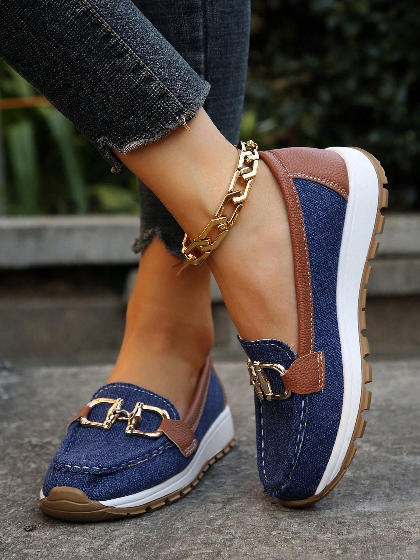Women's Flat Buckle Loafers with Slip - Resistant Sole - Lexians