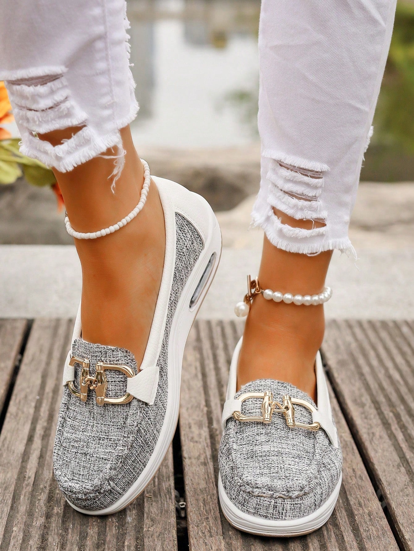 Women's Flat Buckle Loafers with Slip - Resistant Sole - Lexians