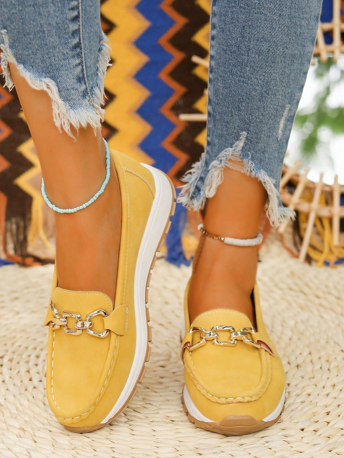 Women's Flat Buckle Loafers with Slip - Resistant Sole - Lexians