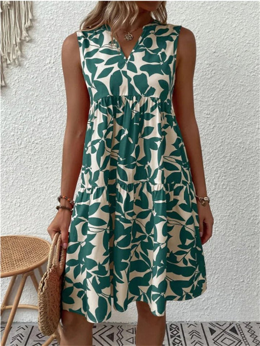 Women's Floral A - Line Summer Dress with V - Neck - Lexians