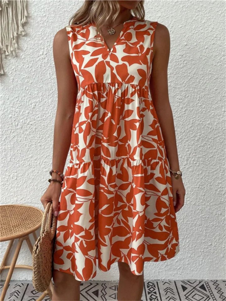Women's Floral A - Line Summer Dress with V - Neck - Lexians