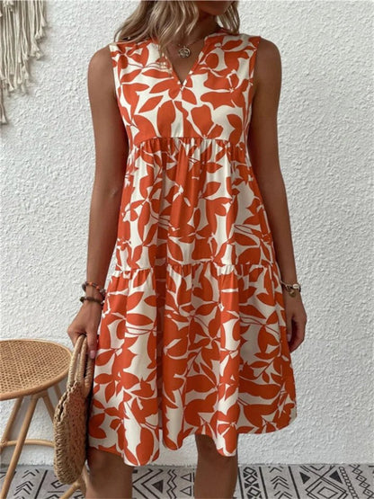 Women's Floral A - Line Summer Dress with V - Neck - Lexians