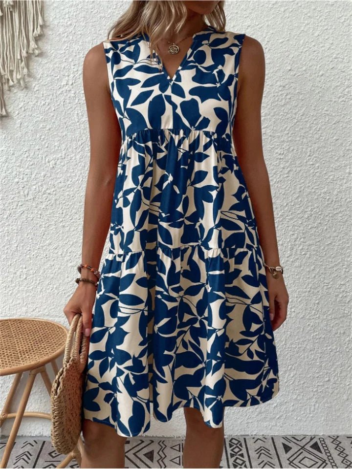 Women's Floral A - Line Summer Dress with V - Neck - Lexians