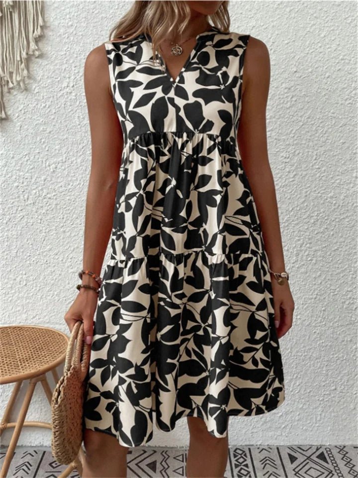 Women's Floral A - Line Summer Dress with V - Neck - Lexians