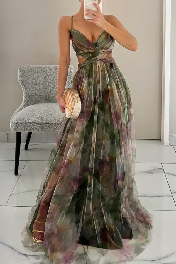 Women's Floral Chiffon Maxi Dress with Romantic Print - Lexians