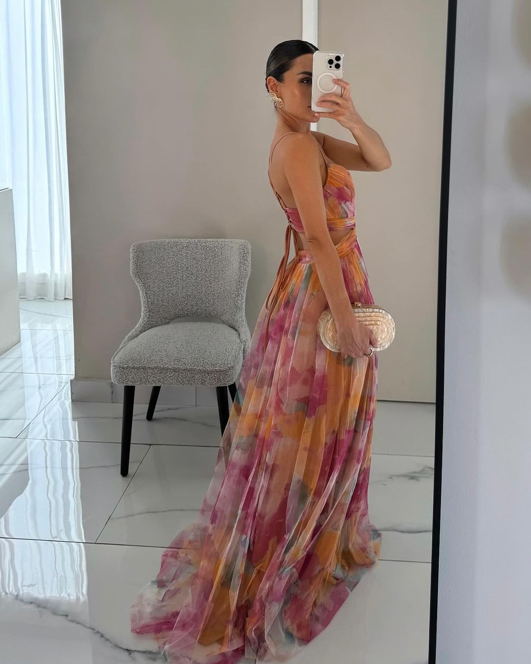 Women's Floral Chiffon Maxi Dress with Romantic Print - Lexians