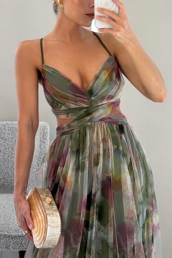 Women's Floral Chiffon Maxi Dress with Romantic Print - Lexians