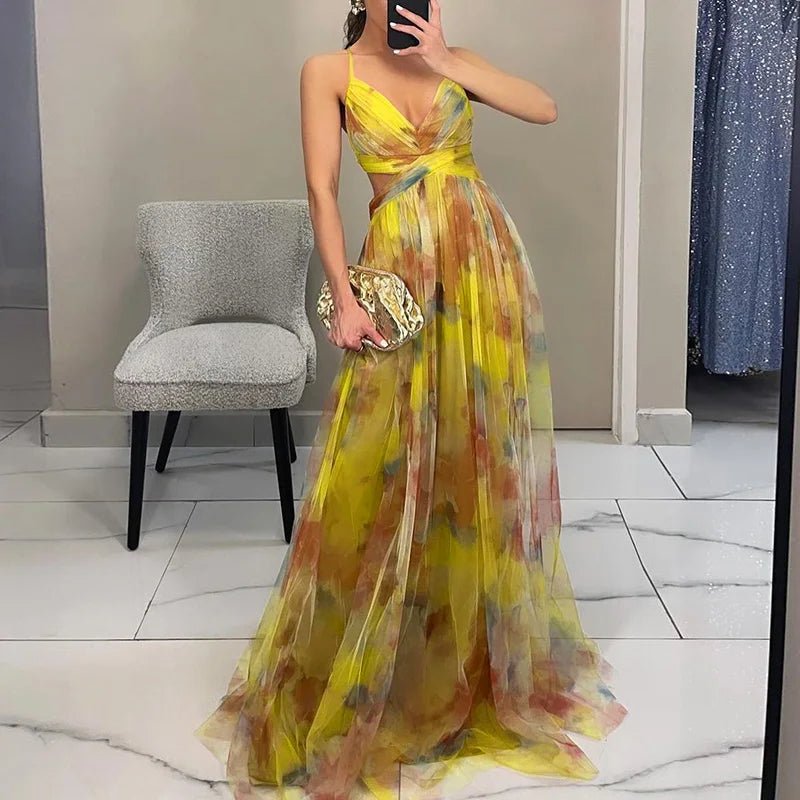 Women's Floral Chiffon Maxi Dress with Romantic Print - Lexians