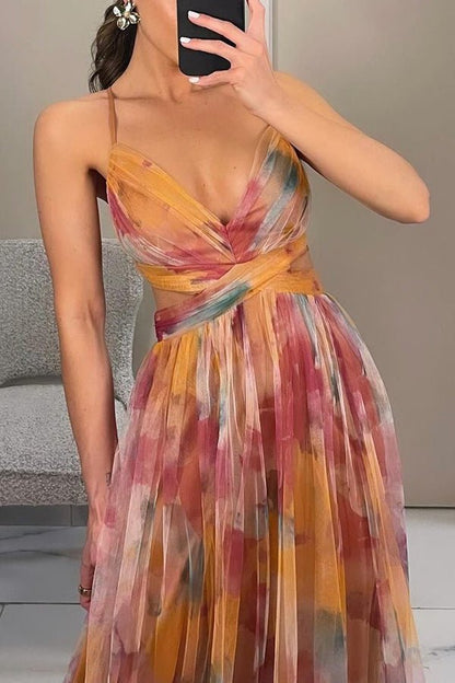 Women's Floral Chiffon Maxi Dress with Romantic Print - Lexians