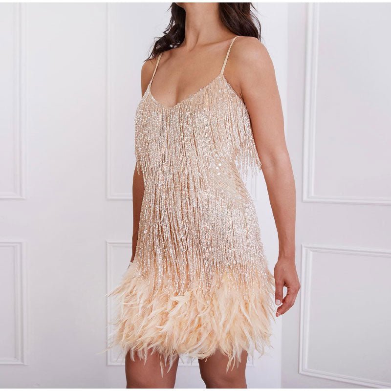 Women's Glamorous Sequin Cocktail Dress with Spaghetti Straps - Lexians