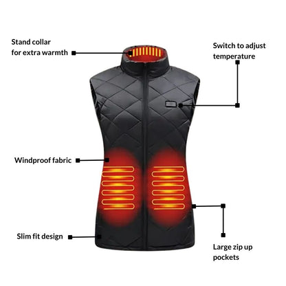 Women's Heated Lightweight Gilet with Nine Heating Zones - Lexians