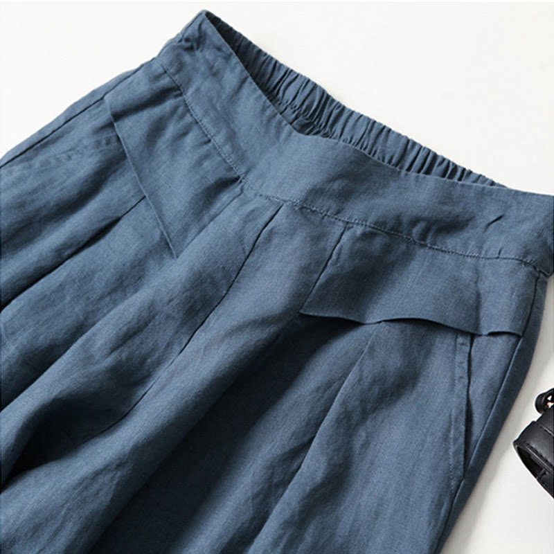 Women's High Waist Wide Leg Cotton Linen Pants with Pockets - Lexians