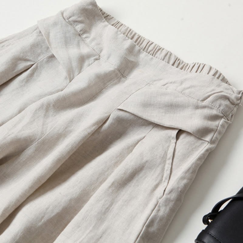 Women's High Waist Wide Leg Cotton Linen Pants with Pockets - Lexians