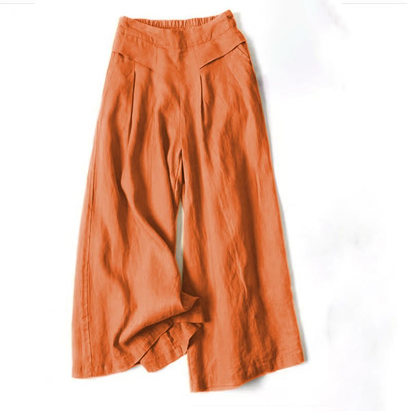 Women's High Waist Wide Leg Cotton Linen Pants with Pockets - Lexians