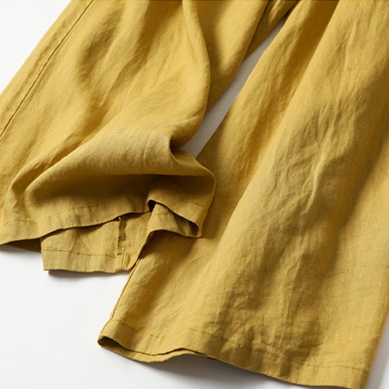 Women's High Waist Wide Leg Cotton Linen Pants with Pockets - Lexians