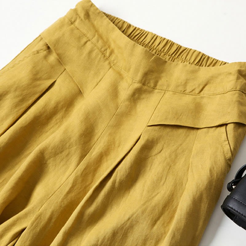 Women's High Waist Wide Leg Cotton Linen Pants with Pockets - Lexians