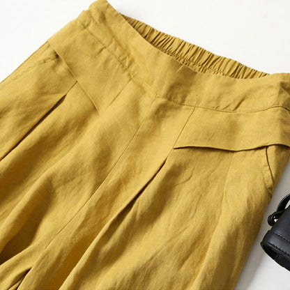 Women's High Waist Wide Leg Cotton Linen Pants with Pockets - Lexians