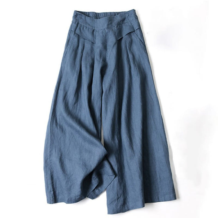 Women's High Waist Wide Leg Cotton Linen Pants with Pockets - Lexians