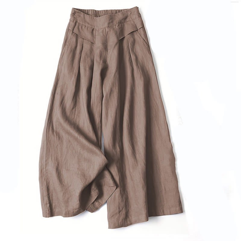 Women's High Waist Wide Leg Cotton Linen Pants with Pockets - Lexians