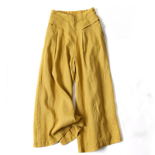 Women's High Waist Wide Leg Cotton Linen Pants with Pockets - Lexians