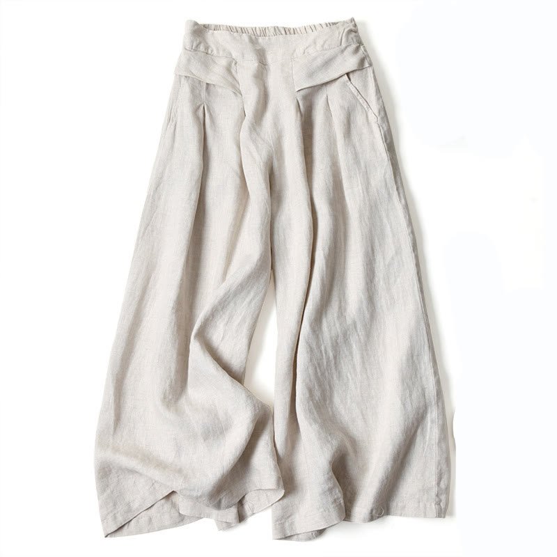 Women's High Waist Wide Leg Cotton Linen Pants with Pockets - Lexians