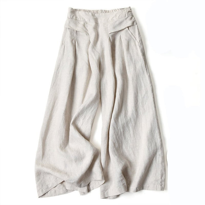 Women's High Waist Wide Leg Cotton Linen Pants with Pockets - Lexians